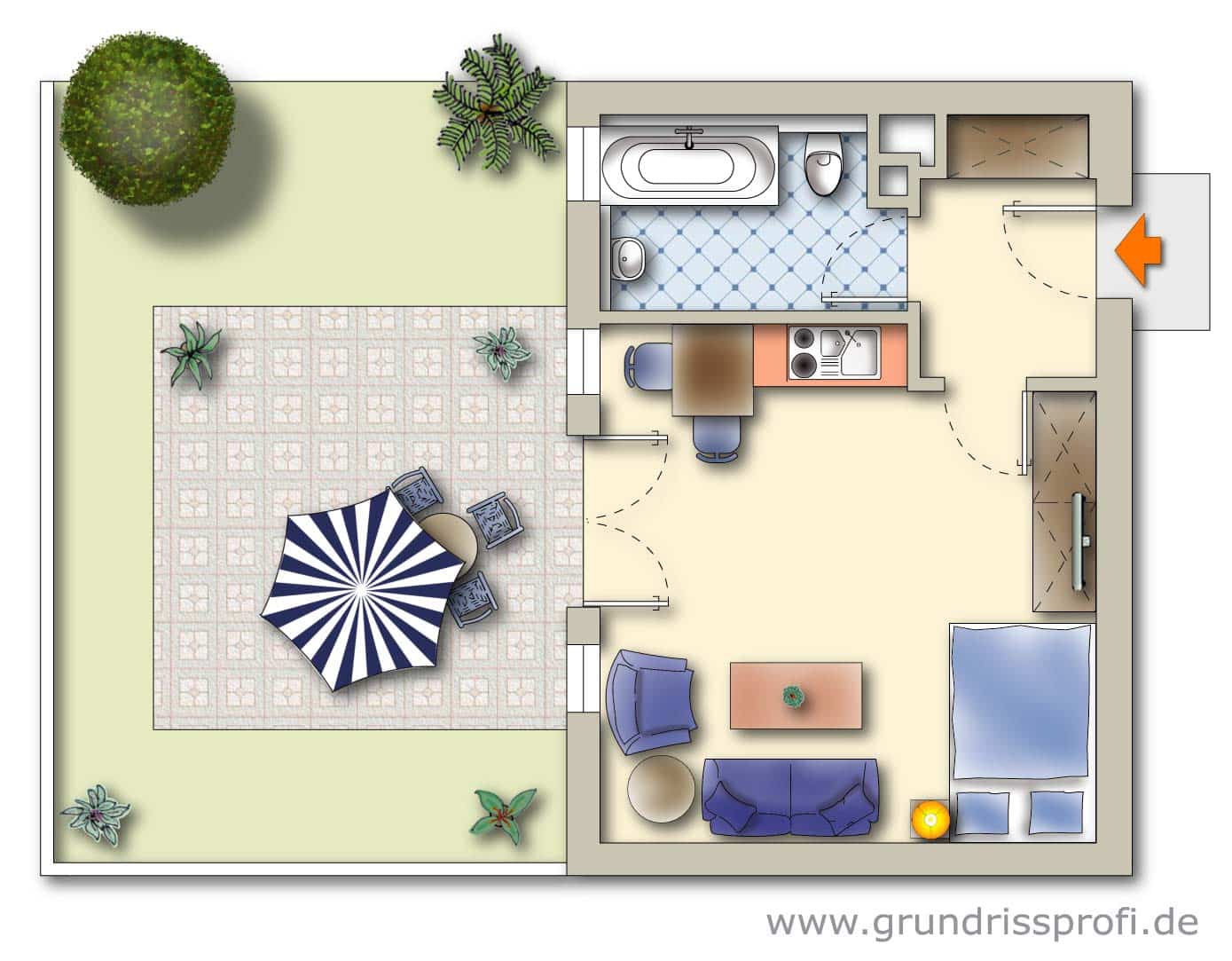 Apartment R02 Grundriss mit Garten
