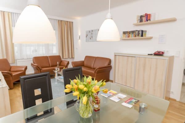 Apartment F21/7 Wohnzimmer mit Kasten und Sofa