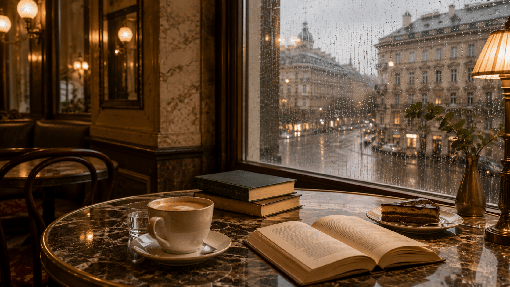 Rainy day in a cafe